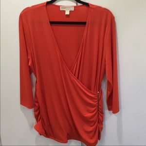 NWOT Michael Kors Vivid Orange Wrap Front Top